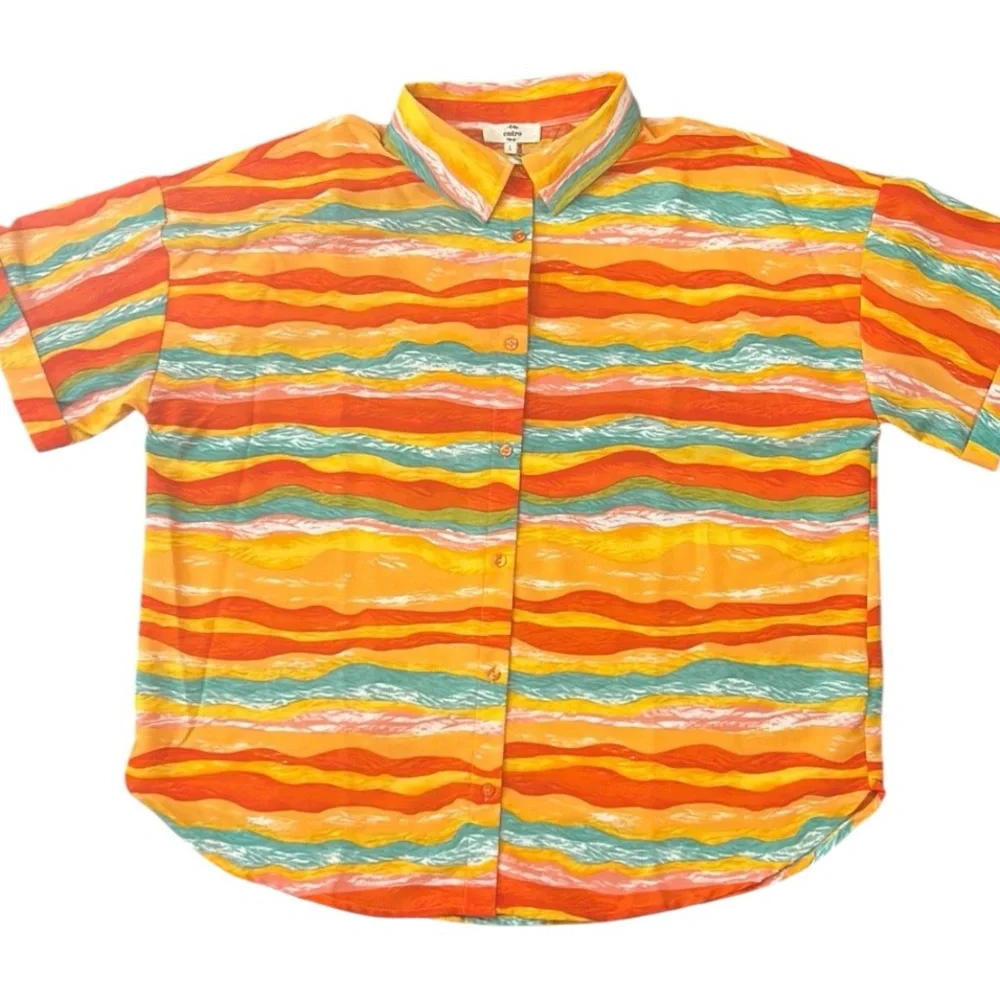 Entro Multicolor Loose Fit Button Up Short Sleeve Top Women’s Size Large - Picture 7 of 10